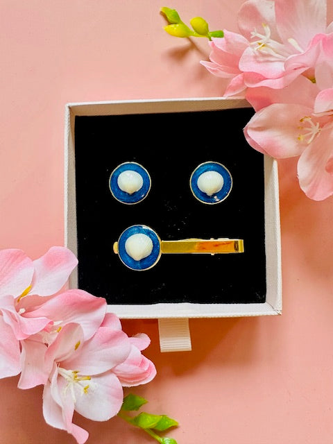 Cufflinks & Tie Pin Set - Blue